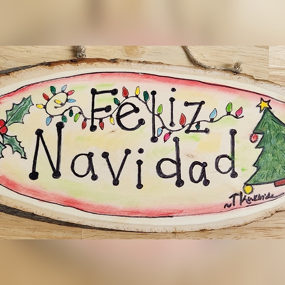Hand Crafted Feliz Navidad Sign Wall Decor Merry Christmas 15 x 6 - Picture 3 of 9